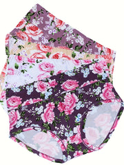 4 Pack Plus Size Panties Set Women's Plus Floral Print Briefs