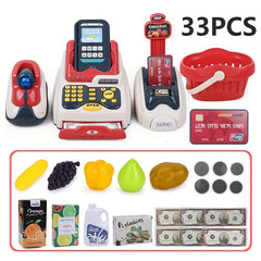 Kids Grocery Store Cash Register Toy Set with Fruit Vending Machine