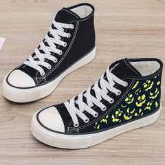 Ghost Face Print Plush Lined Chunky Canvas Sneakers