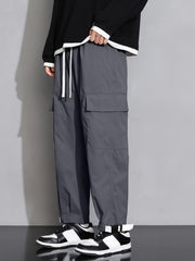 Autumn Winter Grey Cargo Pants With Ankle Straps