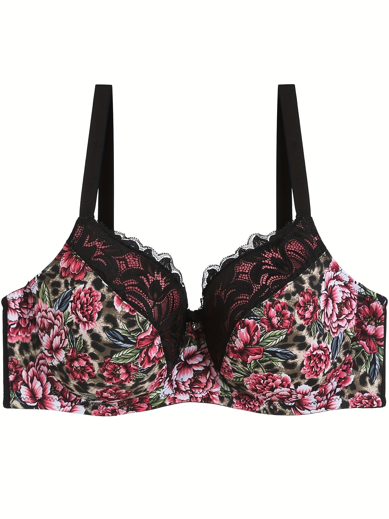 Floral & Leopard Print Lace T-shirt Bra