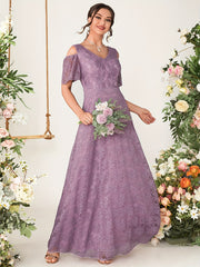 V Neck Lace Bridesmaid Dress for Wedding Party