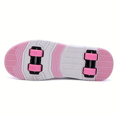 Girl's Block Roller Skates & Lace Up Four Wheel Shoes