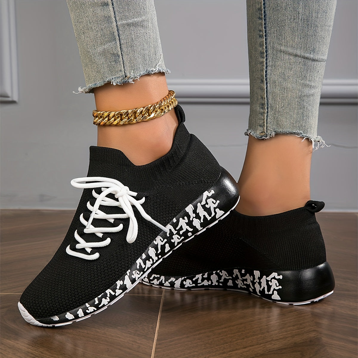 Women's Breathable Knit Sneakers Casual Lace Up Outdoor Shoes