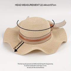 Striped Ribbon Bowknot Sun Hat Ruffles Wide Brim Straw Bucket Hats