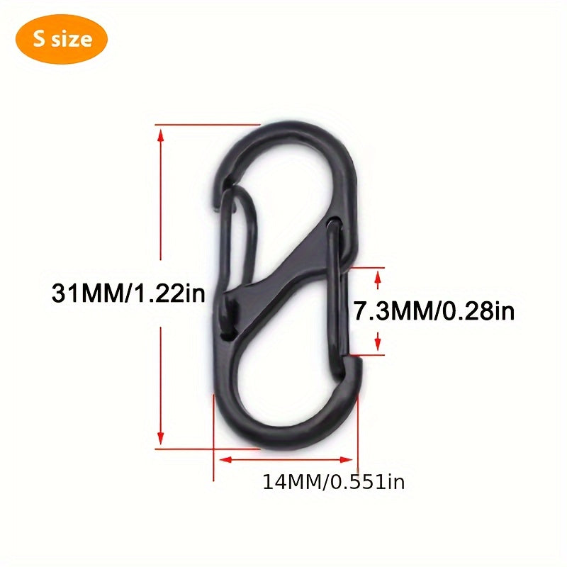 10pcs Stainless Steel S Type Carabiner Keychain Hook with Lock for Camping