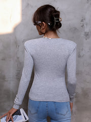 Off Shoulder Long Sleeve Crew Neck Slim Top