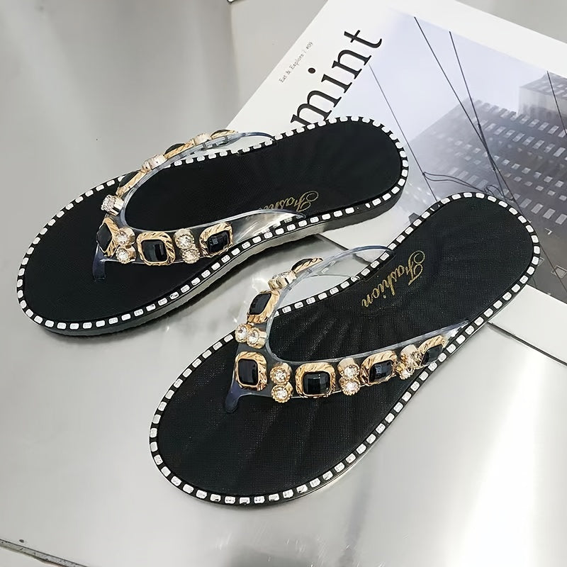 Rhinestone Slippers Open Toe Soft Sole Flip Flops