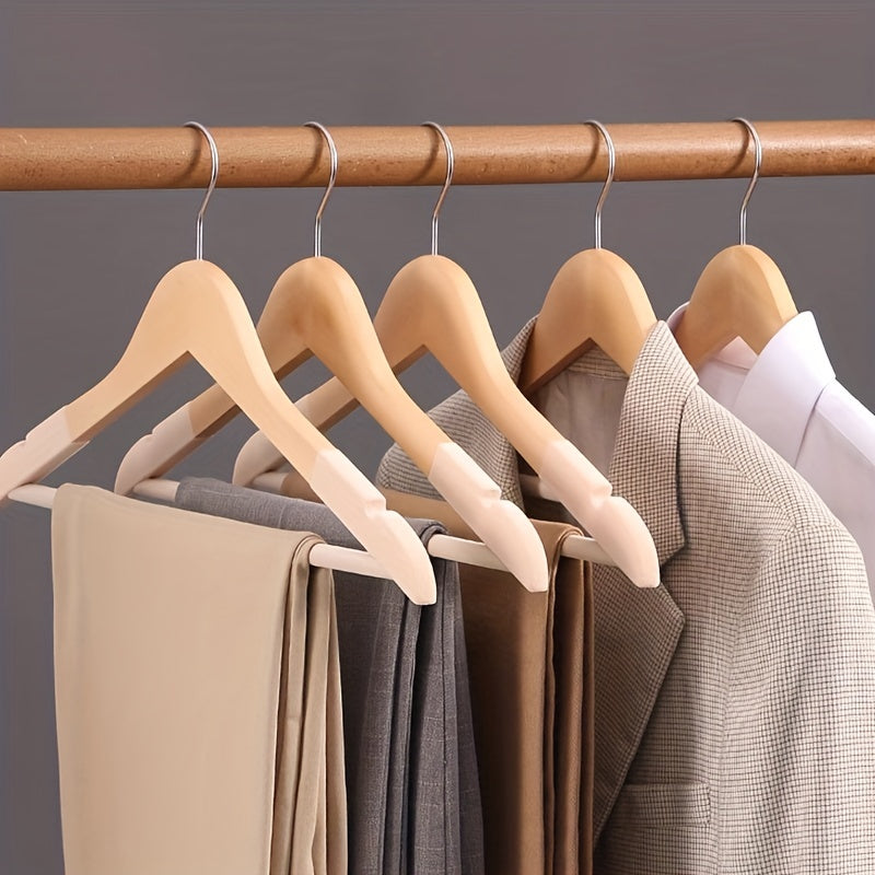5pcs Velvet Hangers Wooden Household Hangers Solid Wood Anti-slip No Trace