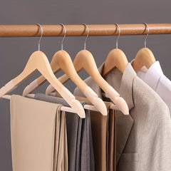 5pcs Velvet Hangers Wooden Household Hangers Solid Wood Anti-slip No Trace