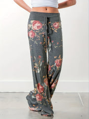 Vintage Floral Print Pants Casual Drawstring Waist