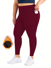 Sporty Plus Size High Rise Stretch Leggings With Pockets