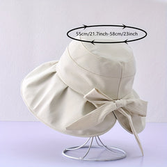 Bowknot Pleated Bucket Hat Wide Brim Sunscreen Beach Hat For Women