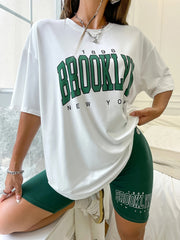 Letter Print 2pc Set Casual Tshirt & High Waist Shorts
