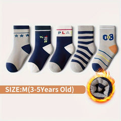 5 Pairs Kids' Thick Outdoor Sports Socks, Random Colors