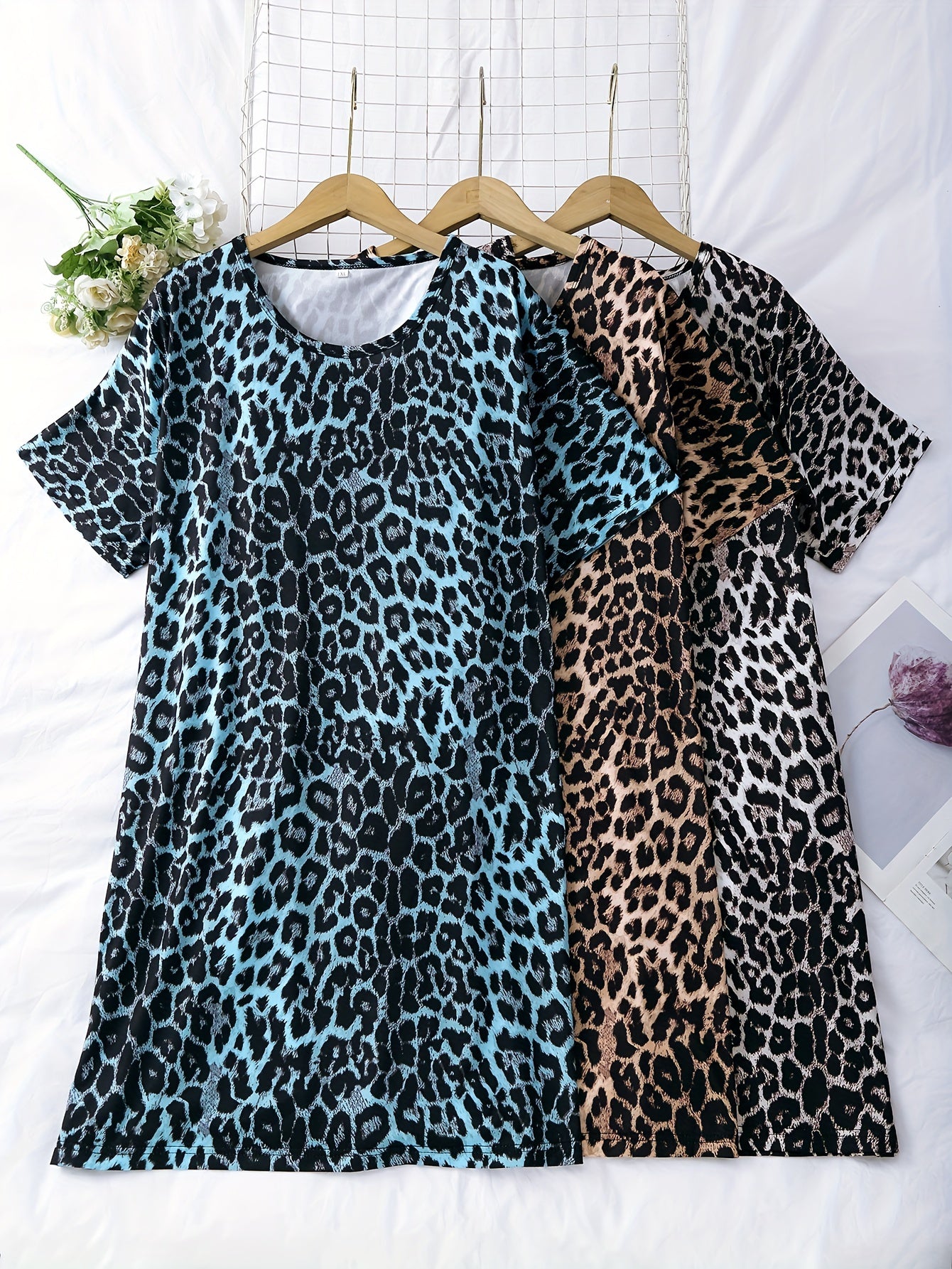 3 Pack Plus Size Leopard Print Nightdress Set