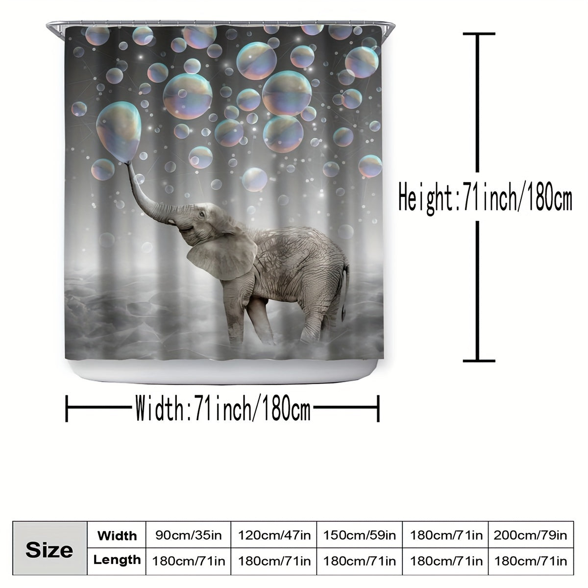 Funny Elephant Shower Curtain Waterproof Fabric Bath Curtain