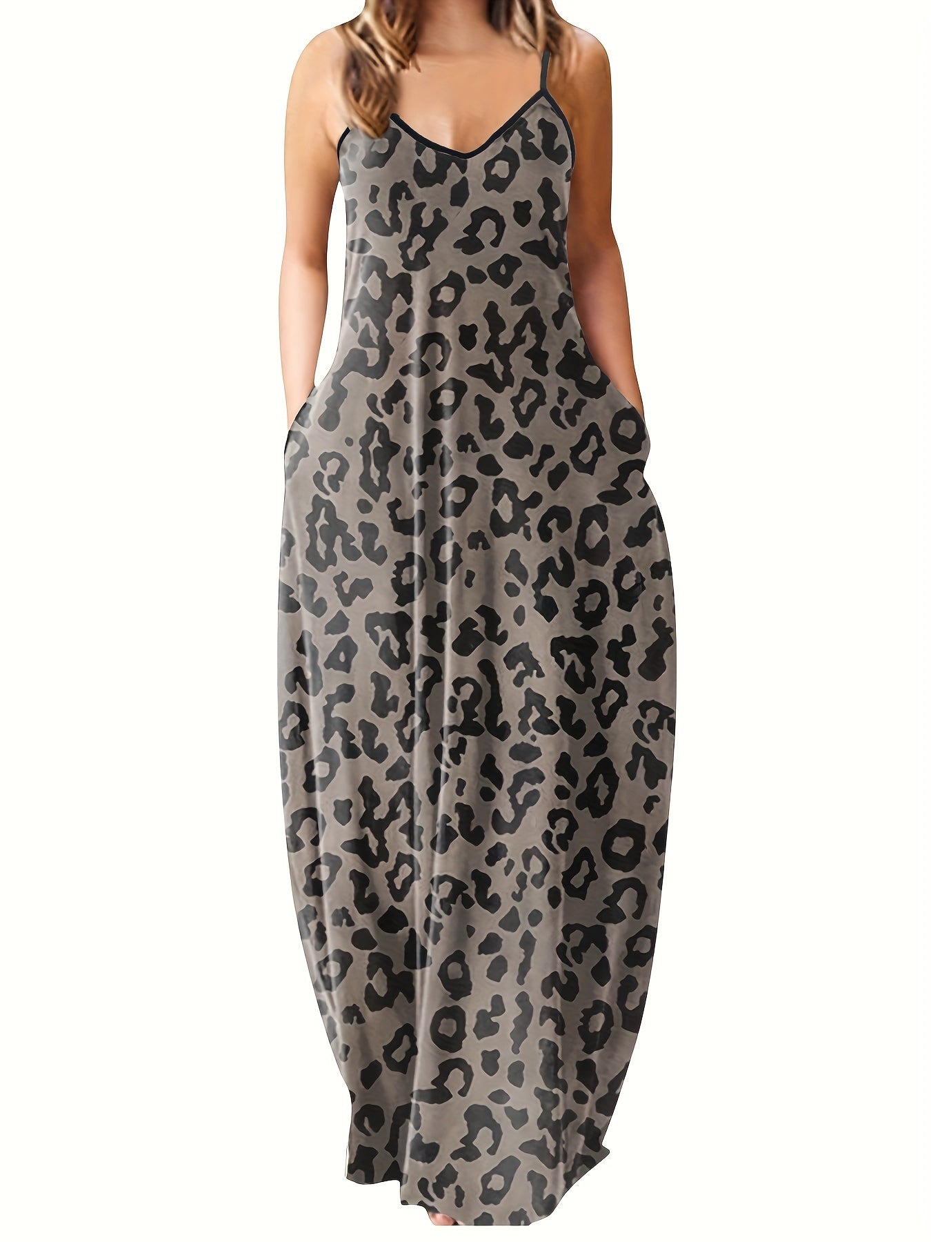 Leopard Print Maxi Cami Dress With Pockets