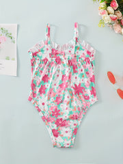 Toddler Girls Floral Ruffle Trim Cami Rompers Onesie Kids Summer Clothes