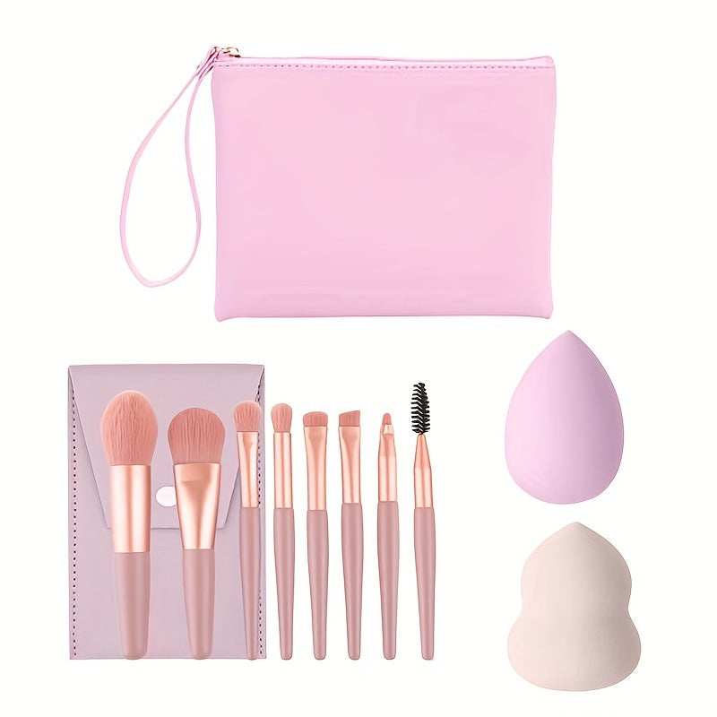 8pcs Makeup Bag and Tool Set Waterproof Portable with Brushes and Wet/Dry Makeup