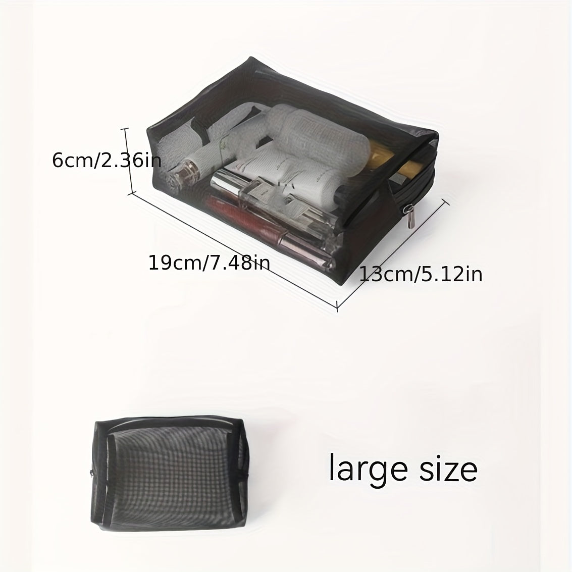 3pcs Nylon Mesh Cosmetic Bag Travel Portable Storage Zipper Pouch