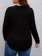 Casual Sweater Solid Button Decor Long Sleeve Crew Neck Top