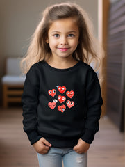 Hearts Print Girls Casual Pullover Sweatshirt Long Sleeve Crew Neck Tops