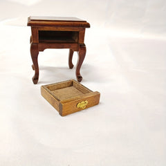 1:12 Scale Vintage Bedside Table with Retro Radio & Golden Accents