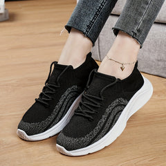 Women's Knitted Running Shoes Breathable Low Top Non Slip Casual Sneakers