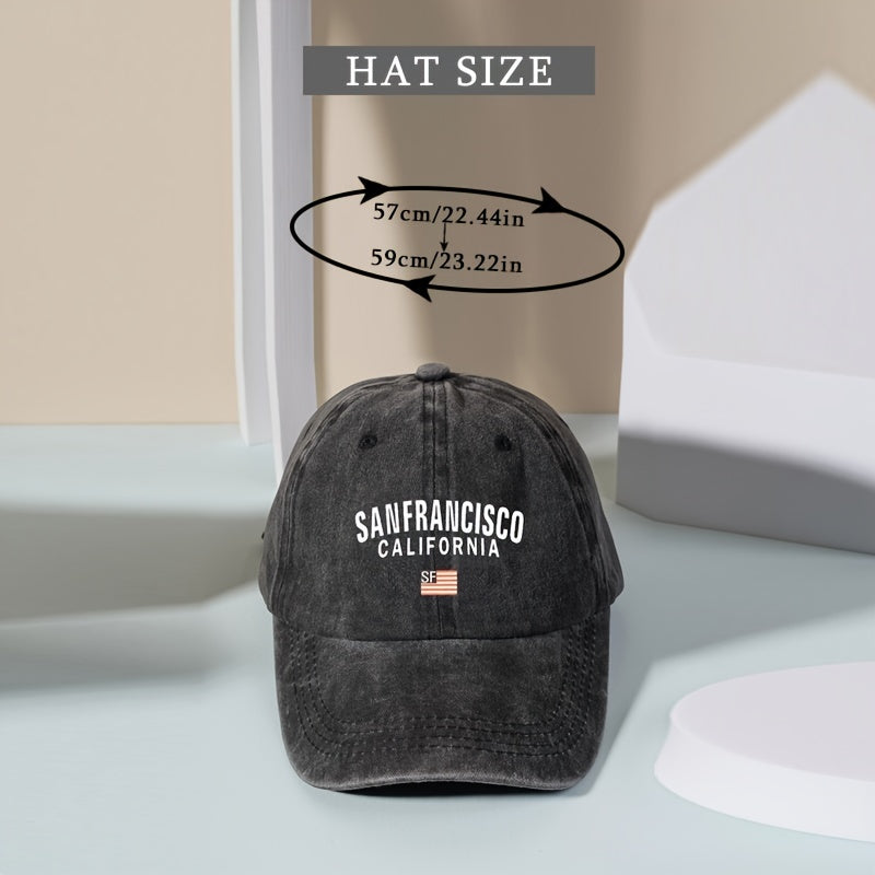 SANFRANCISCO Flag Print Baseball Cap Washed Distressed Solid Sports Hat