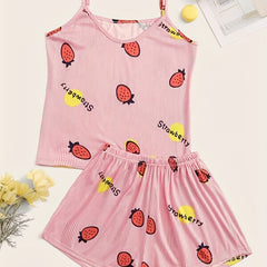 Strawberry & Stripe Print Pajama Set
