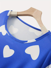 Satin Heart Print Pajama Set With Eye Mask