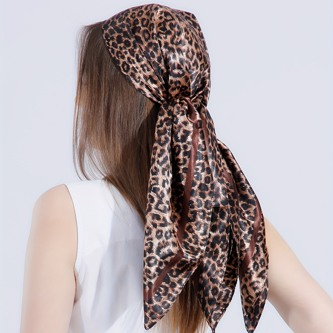 Leopard Print Square Scarf Vintage Bandana Satin Turban Head Wrap Scarf