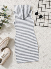 Girls Striped Bodycon Casual Hooded Tank Dress