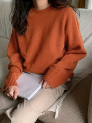 Casual Sweater Women's Plus Solid Long Sleeve Round Neck Pullover