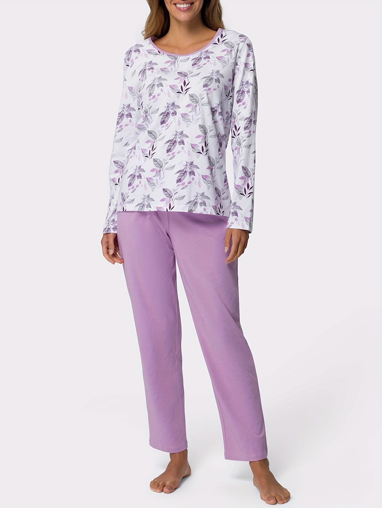 Floral Print Pajama Set Long Sleeve Top & Pants