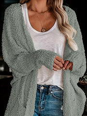 Casual Cardigan Women's Plus Solid Popcorn Long Sleeve Open Front