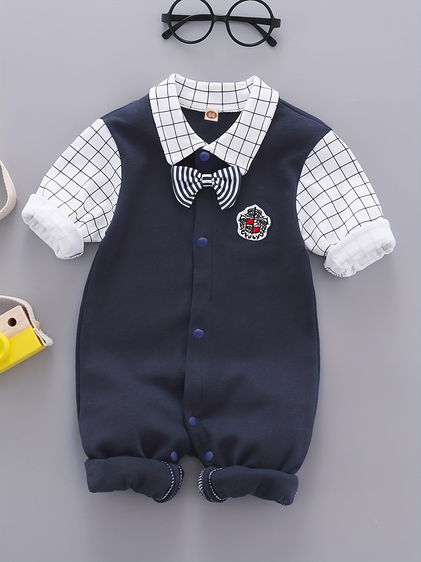 Plaid Gentleman Suit for Baby Boys Cotton Jumpsuit