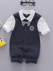 Plaid Gentleman Suit for Baby Boys Cotton Jumpsuit