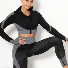 Textured Long Sleeve Top & Leggings Fitness Set
