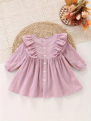 Girl's Flying Sleeve Princess Dress Long Sleeve Cotton Home Dress