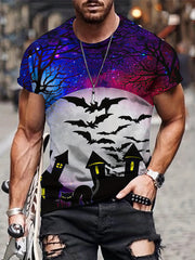 Dark Castle Bat Pattern Print T Shirt for Men