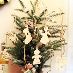 10pcs Engraved Christmas Tree Ornaments Snowflake Wood Chips Cartoon Baubles