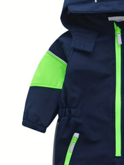Boys Warm Softshell Outdoor Jumpsuit Fleece Lined Hooded Ski Suit