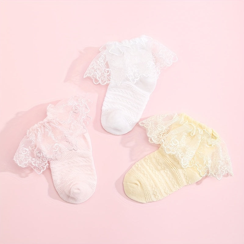 3 Pairs Baby Girls Lace Ruffled Socks Children's Socks