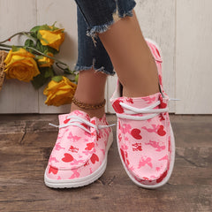 Women's Skate Shoes with Heart & Cupid Pattern Flat Lightweight Lace-up