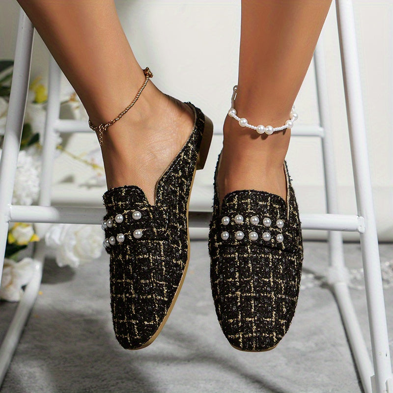 Women's Faux Pearl Mules Slip On Shoes