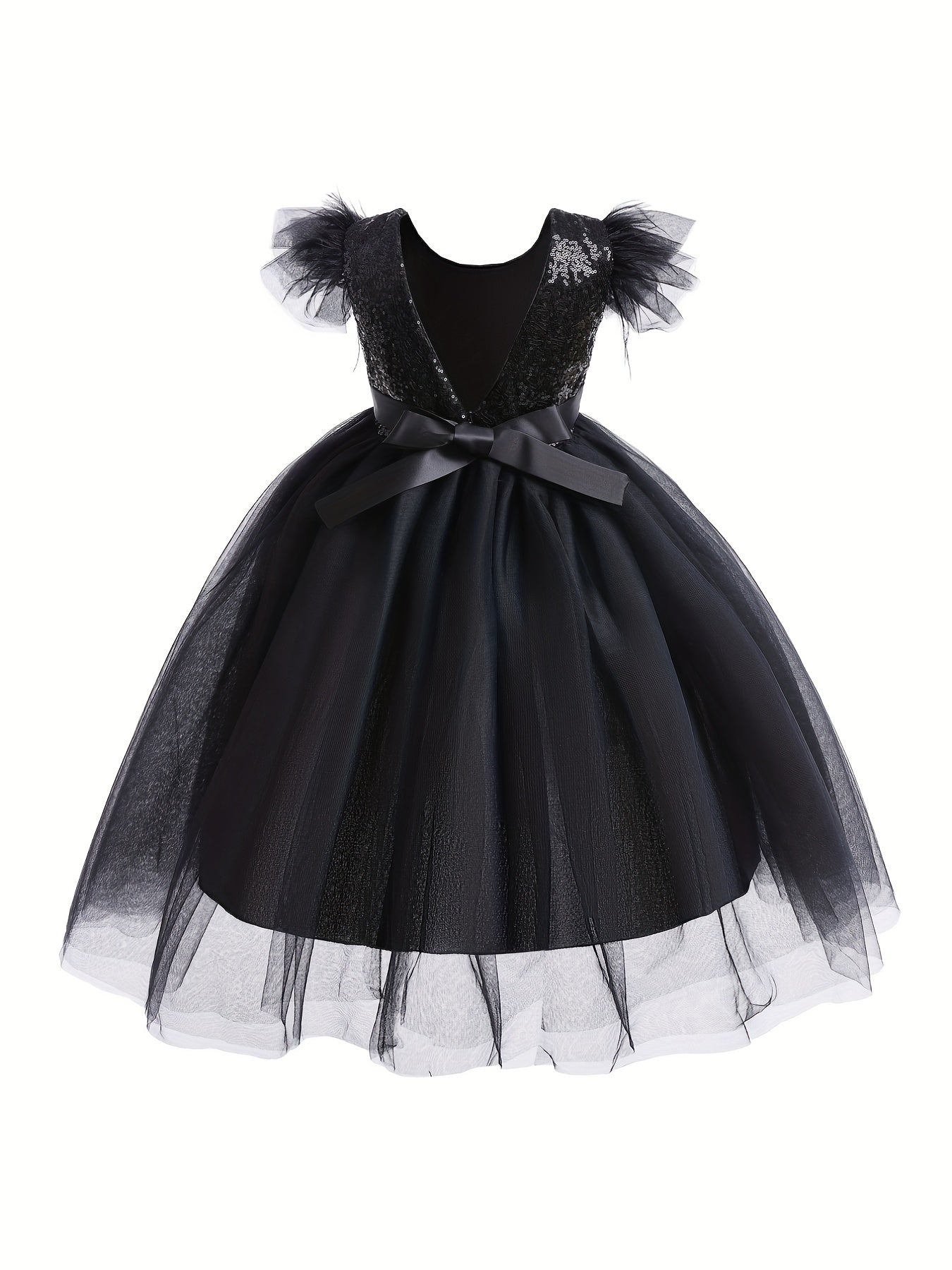 Girls Tulle Sleeves Princess Long Dress