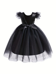 Girls Tulle Sleeves Princess Long Dress