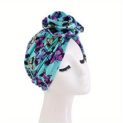 Boho Print Ruffle Turban Cap Classic Ruched Flower Bonnet Head Wrap